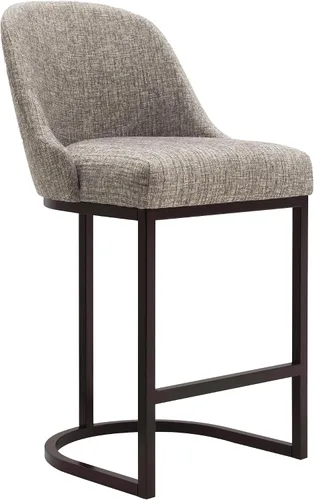 Vista 140 de Leick Home 214536 Barrelback Silla de comedor con base de metal, juego de 2, para comedor, asiento moderno de lino negro y base de metal dorado