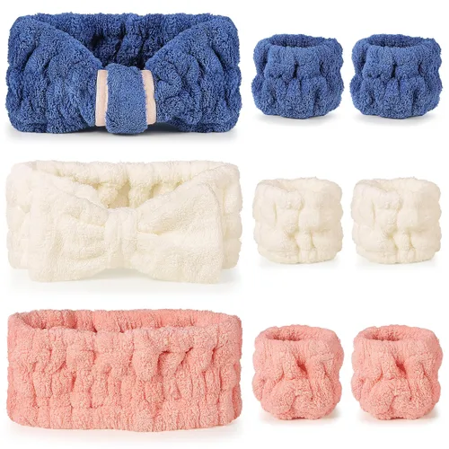 Vista 19 de DiyJibb Diadema de spa de 9 piezas para lavar la cara, cuidado de la piel, diadema y pulsera, para mujeres, adolescentes, niñas, para lavar la cara