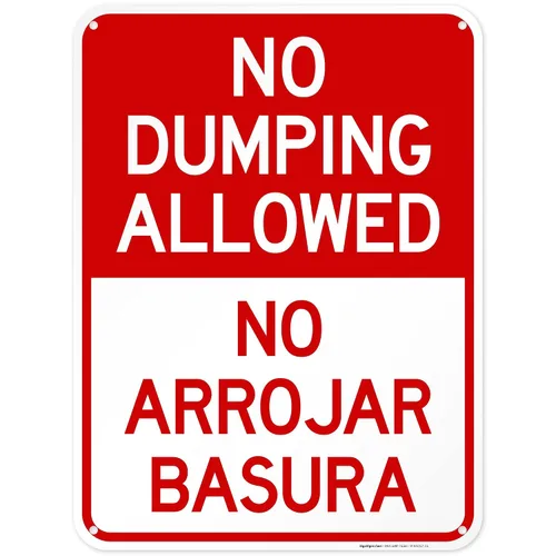 Vista 10 de No se permite el dumping No Arrojar Basura Bilingüe Sign, 10 x 7 pulgadas, aluminio 040 libre de óxido, fabricado en Estados Unidos por Sigo Signs