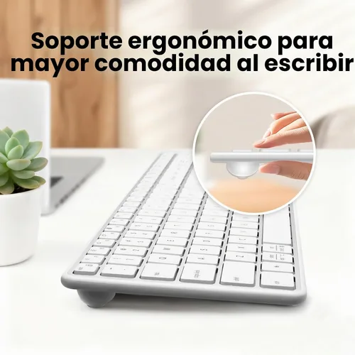 Vista 2 de Teclado Bluetooth inalámbrico multidispositivo-QWERTY plateado blanco