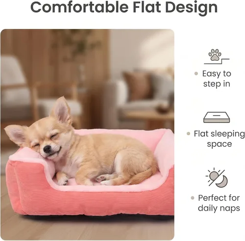 Vista 3 de Cama pequeña para perros de 18 pulgadas para perros extra pequeños, cama rectangular suave para cachorros con superficie de felpa, cama lavable