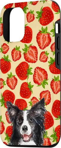 Vista 2 de iPhone 15 Border Collie Dog Red Cut Fresas Fruta Crema Patrón Caso