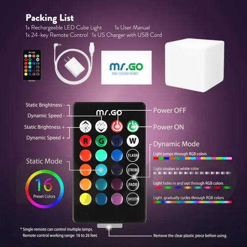 Vista 6 de Mr.Go Lámpara de ambiente de luz nocturna LED regulable de 4 pulgadas para niños y adultos, 16 colores RGB, 8 niveles de atenuación, 4 efectos