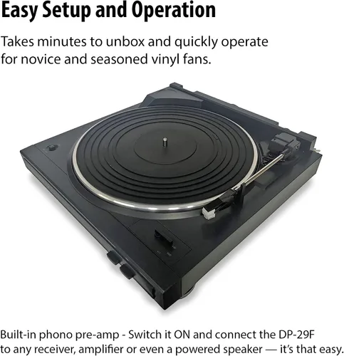 Vista 2 de Denon DP-29F - Tocadiscos totalmente automático, tocadiscos analógicos con ecualizador de teléfono RIAA integrado, diseño único de brazo de tono