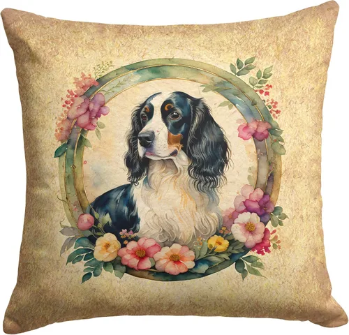 Vista 256 de Caroline's Treasures DAC2072PW1414 Affenpinscher and Flowers - Almohada decorativa de tela, lavable a máquina, para interiores y exteriores