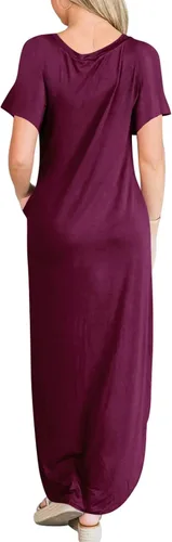 Vista 4 de ANRABESS Vestido Maxi de Verano para Mujer de Manga Corta, Vestido Casual, Largo, Suelto, de T-Shirt, con Corte Vacacional de Playa, Vestido de Sol