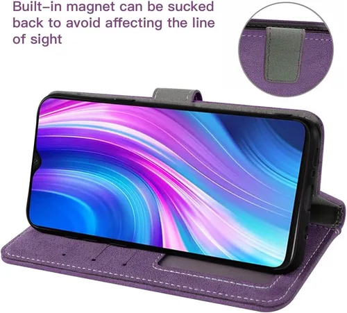 Vista 4 de Asuwish Compatible con Xiaomi Redmi Note 8 Pro Wallet Case y protector de pantalla de vidrio templado, soporte para tarjeta de crédito, soporte