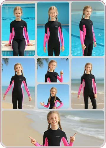 Vista 7 de Hevto Kids Wetsuit 3/2mm Neoprene Full Suit Back Zip for Girls
