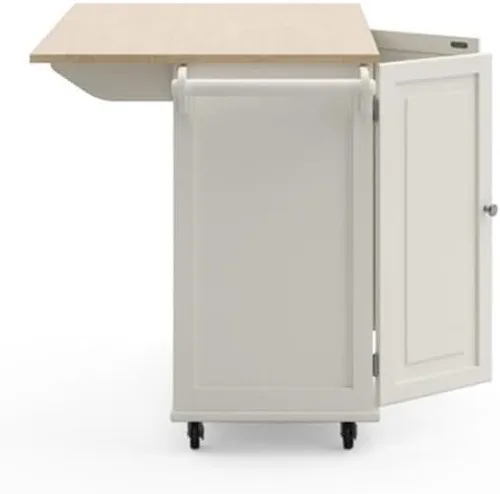 Vista 5 de Hawthorne Collections Carrito de cocina de madera, acabado blanco, encimera de hojas caídas, ruedas con bloqueo, estante de especias, barra