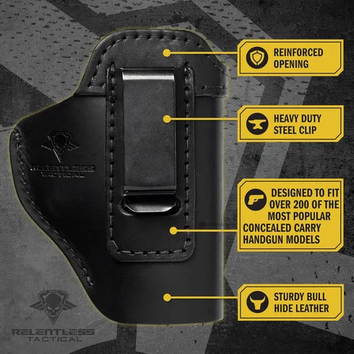 Vista 3 de Relentless Tactical IWB The Defender - Funda de cuero para pistolas S&W M&P Shield, GLOCK 17 19 22 23 32 33, Springfield XD & XDS, y pistolas
