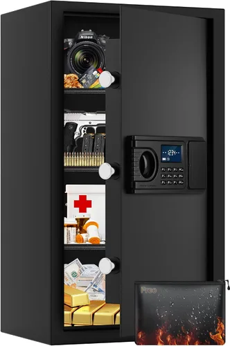 Vista 10 de Caja de seguridad ignífuga, caja fuerte para uso doméstico a prueba de fuego y agua, caja fuerte de seguridad grande de 1.9 pies cúbicos con teclado