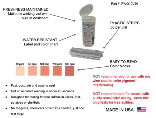 Vista 2 de Bartovation - Tiras de prueba de sulfito sin sulfito, 10-500 ppm, paquete de 50 Fabricado en Estados Unidos