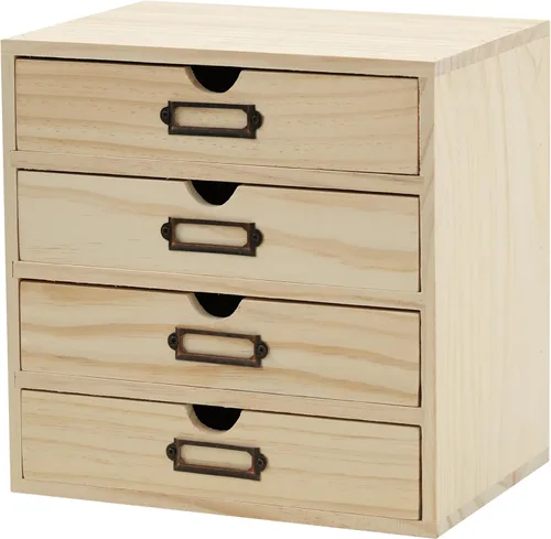 Vista 18 de Organizador de escritorio de madera con estampado de leopardo clásico - Almacenamiento de escritorio de 4 cajones - Gabinete de madera rústico