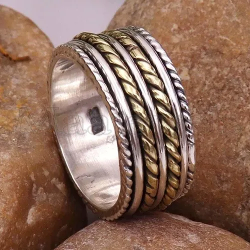 Vista 2 de 925 Sterling Silver Spin Band Ring, Handmade Wide Ring, Calming Meditation Fidget Jewelry, Christmas Gift for Women
