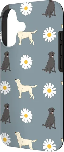 Vista 2 de Labrador Retriever y Daisy Flower Pattern - Carcasa para iPhone 17, color azul polvoriento