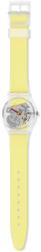 Vista 2 de Swatch Reloj unisex con rayas amarillas claras (Modelo GE291), Amarillo, Reloj estándar