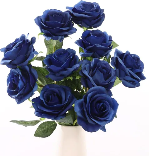 Vista 15 de DuHouse 10 rosas falsas de seda artificial, color morado otoñal Púrpura Otoño