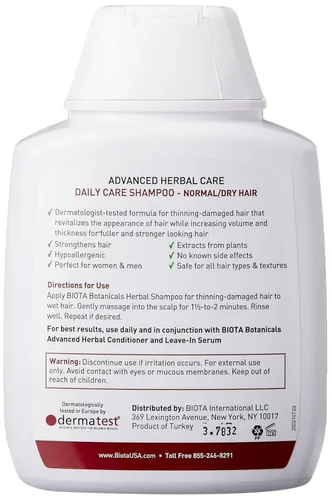 Vista 2 de B'iota Botanicals, Herbal Care Experts, Shampoo para el cuidado diario para cabello delgado normal/seco, 10.1 oz, paquete de de 1