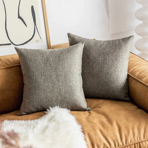 Vista 17 de Fundas de almohada decorativas Demetex grises 18x18, fundas de almohada cuadradas de lino para sofá, fundas de almohada estilo granja para cama
