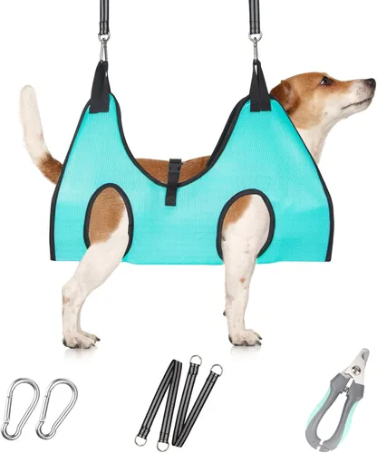 Vista 29 de Hamaca de aseo para mascotas para perros y gatos pequeños – Eslinga para recortar uñas con cortaúñas, lima de uñas y tijeras – Arnés de aseo