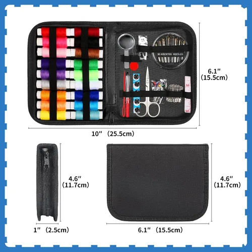 Vista 5 de Marcoon Kit de costura para adultos, kit de aguja e hilo con suministros de costura y accesorios que contiene tijeras, cinta métrica, desgarrador