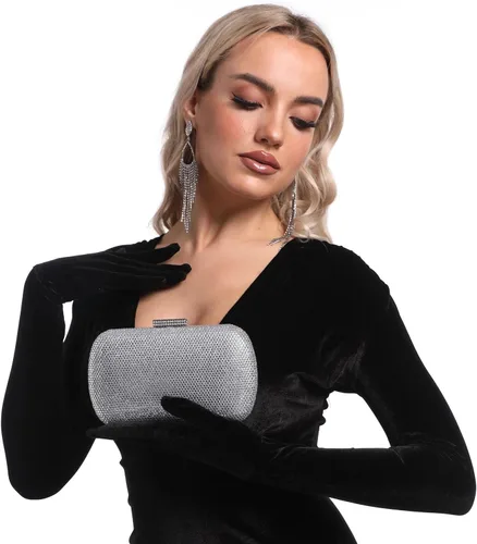 Vista 7 de Boutique De FGG Bolsos de noche y embragues brillantes para mujer, bolso de mano de cristal para fiesta formal, bolso de mano con diamantes