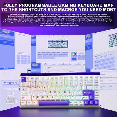 Vista 9 de Aula Hero 84 HE - Teclado mecánico para juegos al 75% con cable, interruptores magnéticos, teclado de efecto Hall intercambiable en caliente, modo