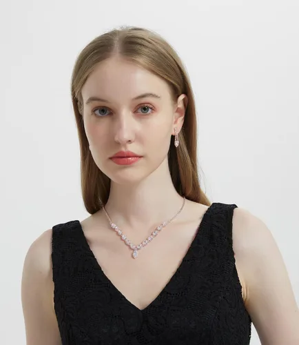 Vista 2 de Juego de collar y aretes de diamantes de imitación de circonita cúbica para Navidad, novia, dama de honor, boda, fiesta de noche, graduación