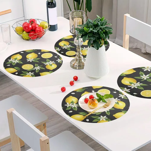 Vista 6 de Sliced Lemons Round Place Mats, Heat Resistant Non Slip Dinner Placemats Round for Kitchen one sizex4