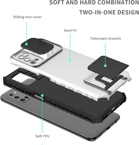 Vista 3 de Funda compatible con Redmi A1 4G, cubierta de lente de cámara deslizante integrada compatible con Redmi A2 4G con función atril 2 en 1 funda para bai