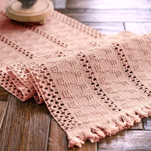 Vista 8 de Camino de mesa de macramé, color beige crema, bohemio, con borlas, camino de mesa de algodón tejido a mano, camino de mesa rústico para cocina