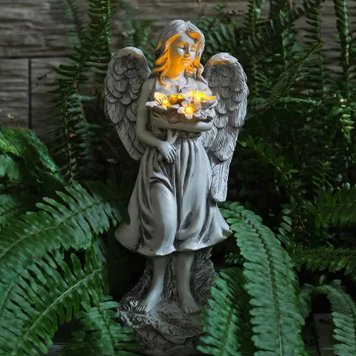 Vista 11 de Estatua de ángel solar Rezpuao - Escultura de jardín con decoración de resina para patio, césped, porche - Regalo de inauguración de casa, 10.03