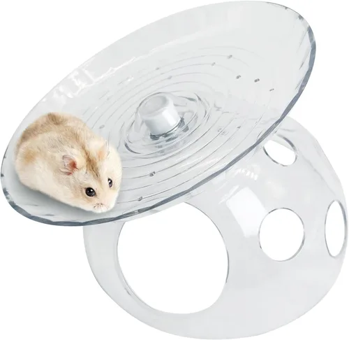 Vista 8 de Hamiledyi Platillo volador para hámster con casa escondida, rueda de hámster de plástico para animales pequeños, rueda de ejercicio silenciosa Azul