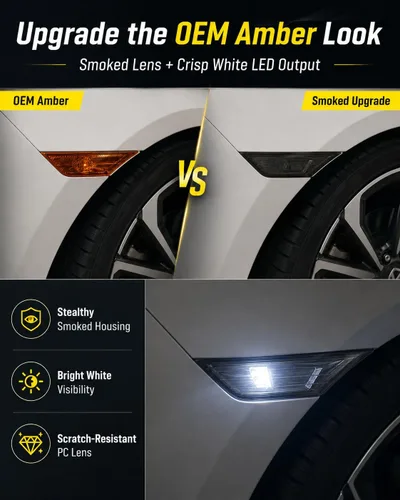 Vista 3 de Luz LED Blanca con Lente Ahumada para Marca Lateral Delantera Compatible con Honda Civic 10ª Generación 2016-2021 Sedán Coupé Hatchback