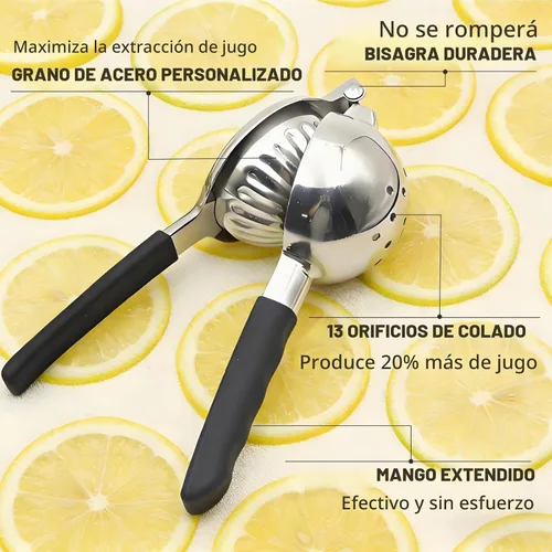 Vista 3 de Exprimidor de limón de acero inoxidable, exprimidor manual de cítricos XL Non-Slip Silicone Handles, 304 Grade Steel Large Manual Citrus Press