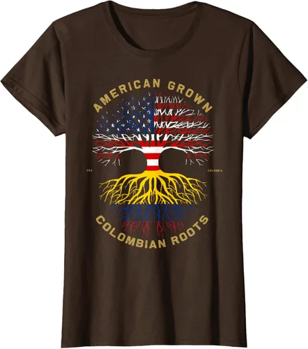 Vista 16 de Camiseta de regalo con la bandera de Estados Unidos con árbol de raíces colombianas