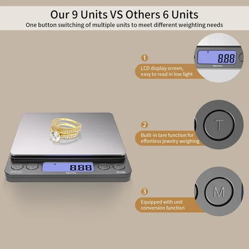 Vista 4 de SKEAP Báscula digital para joyeros y coleccionistas, escala digital de monedas con pantalla LCD retroiluminada, función de tara, ideal para piedras