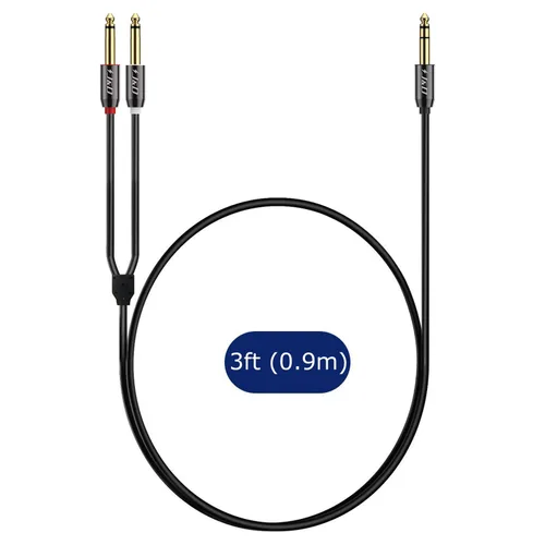 Vista 6 de J&D 1/4 pulgada TRS divisor en Y estéreo insertar cable, carcasa de cobre chapado en oro 6,35 mm TRS macho a doble 6,35 mm TS macho mono cable