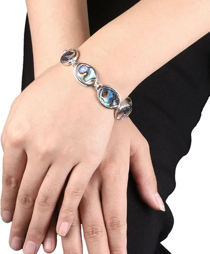 Vista 4 de SUNYIK Pulsera de concha de abulón natural para mujer y hombre, brazalete de eslabones ajustables para unisex, formas variadas