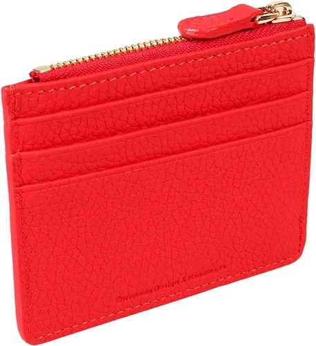 Vista 2 de grande 3603 - Tarjetero de cuero genuino para mujeres y hombres, delgada y minimalista con cremallera pequeña, Rojo -, Minimalista