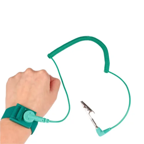 Vista 6 de Correa de muñeca antiestática con cable de conexión a tierra ESD Pulsera antiestática ajustable cuerda en espiral pulsera anti choque (1)