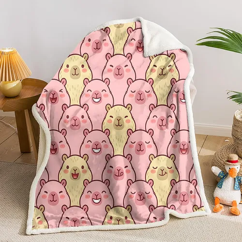 Vista 13 de AILONEN Pink Capybara Throw 47"x31" Fleece Sherpa Blanket, Lemon Ice Cream Cartoon Print Printed Throw Blanket, Sweet Room Theme