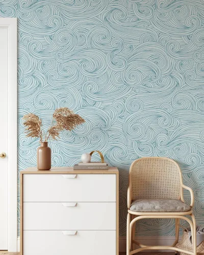 Vista 3 de Ocean Waves - Papel tapiz autoadhesivo extraíble, papel tapiz de ondas autoadhesivas, papel tapiz para despegar y pegar