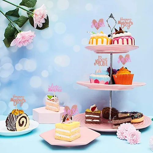 Vista 4 de Ercaido - Paquete de 48 adornos para cupcakes para el Día de la Madre con purpurina de oro rosa con purpurina para el Día de la Madre para la mejor