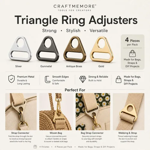 Vista 5 de CRAFTMEMORE 4 piezas de ajuste de anillos triangulares hebilla de ajuste de anillos en D para bolsa de coser correa correas SC84, Cobrizo cepillado