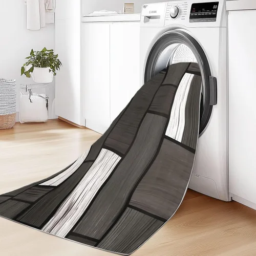 Vista 7 de Alfombra lavable para pasillo, alfombra de cocina de 2 x 5 pies, alfombra de entrada, estilo industrial, paneles de madera, textura suave Negro 6