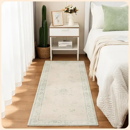 Vista 12 de Istana Alfombra larga antideslizante de 2.5 x 8 para el hogar, para pasillo y cocina, lavable, sedosa y suave al tacto, elegante, color azul y marfil