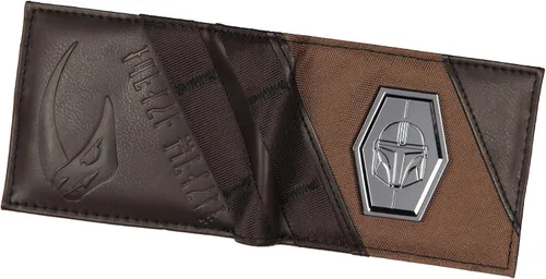 Vista 4 de Star Wars The Mandalorian - Cartera de metal para casco con apliques para hombre, Marrón