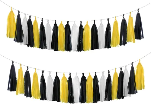 Vista 14 de 30 guirnaldas de borlas brillantes beige, amarillo y naranja para decoraciones de fiesta