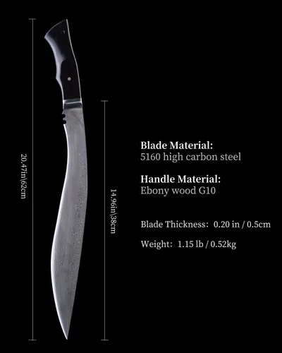 Vista 2 de Espada de machete táctica hecha a mano – Cuchillo de supervivencia y combate de acero 5160 de espiga completa con mango G10, Katana resistente